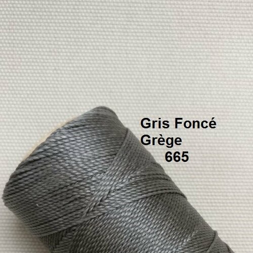 10 mètres fil macramé ciré linhasita - polyester 1 mm d'épaisseur.  pour macramé, bijoux. gris foncé grège réf 665