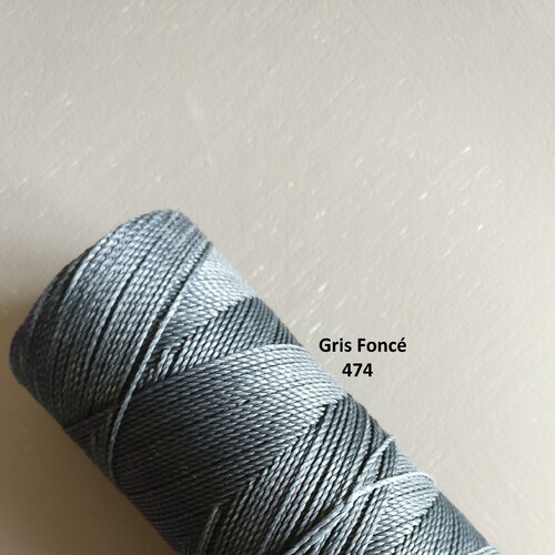 10 mètres fil macramé ciré linhasita - polyester 1 mm d'épaisseur.  pour macramé, bijoux. gris foncé réf 474