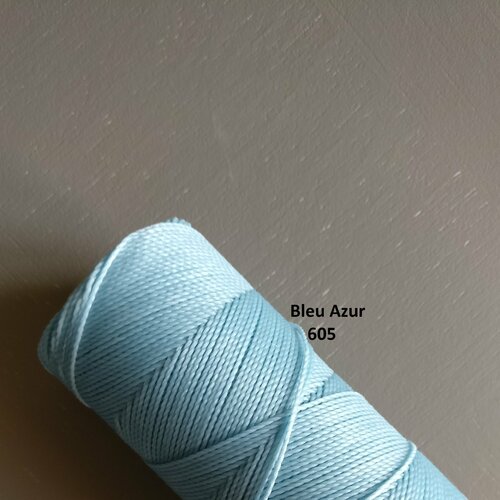 10 mètres fil macramé ciré linhasita - polyester 1 mm d'épaisseur.  pour macramé, bijoux.  bleu azur  réf 605