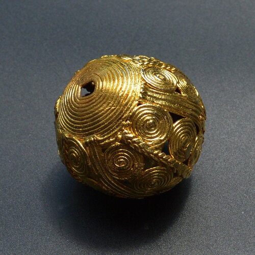 Grosse perle en laiton 50 mm dorées, perles de laiton  ashanti pour la fabrication de bijoux de collier de roi - haute brillance or