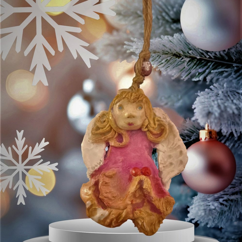 Suspension figurine déco art céramique rose