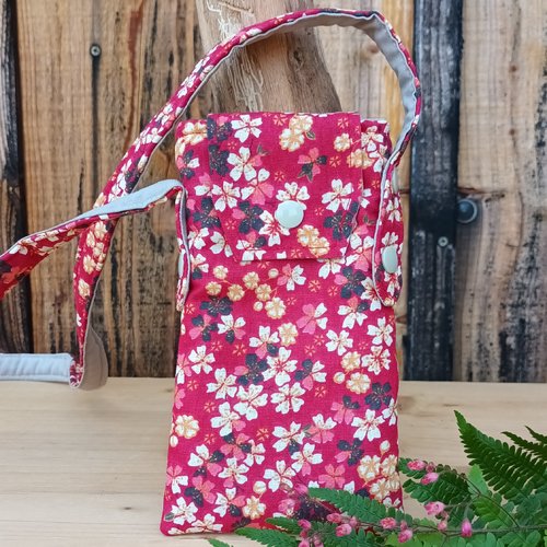 Etui portable fleur rouge