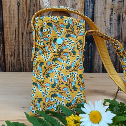 Etui portable motif floral moutarde