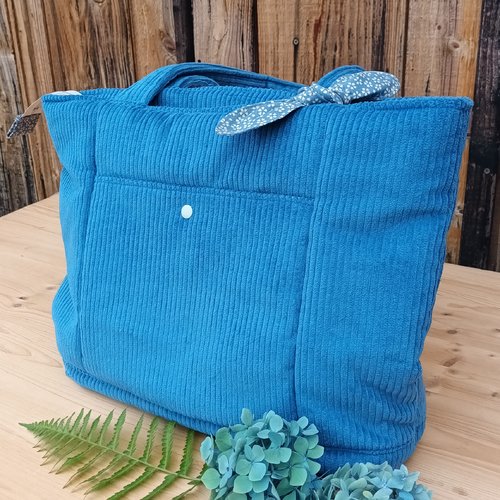 Sac cabas velours bleu, sac à main