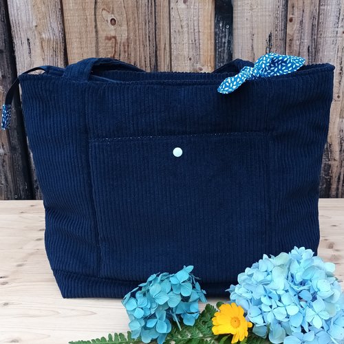 Sac cabas velours marine, sac à main