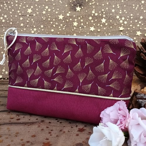 Trousse maquillage, trousse à maquillage bordeaux et dorée