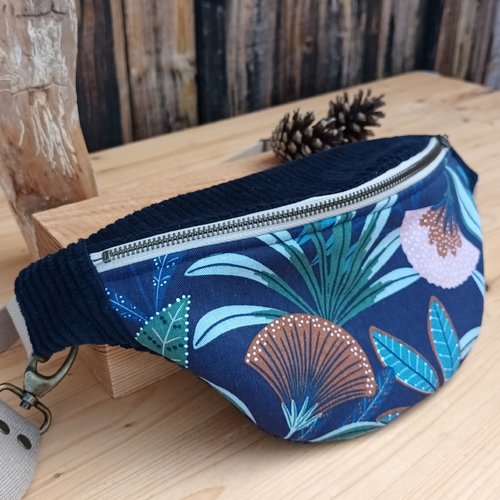 Sac banane velours côtelé marine