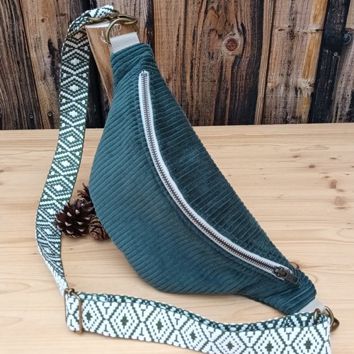Sac banane velours côtelé kaki