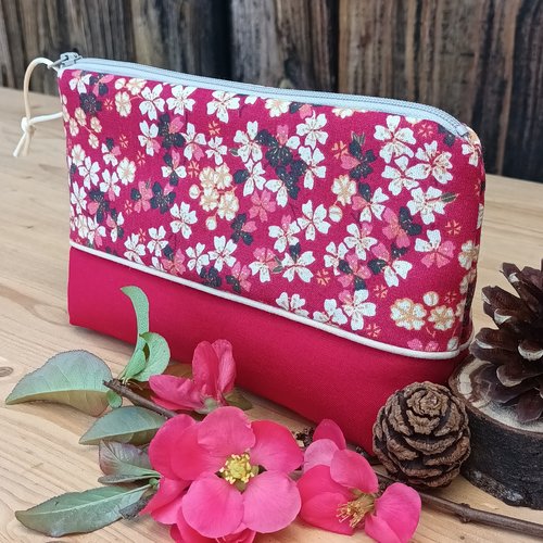 Trousse maquillage, trousse à maquillage fleur rouge