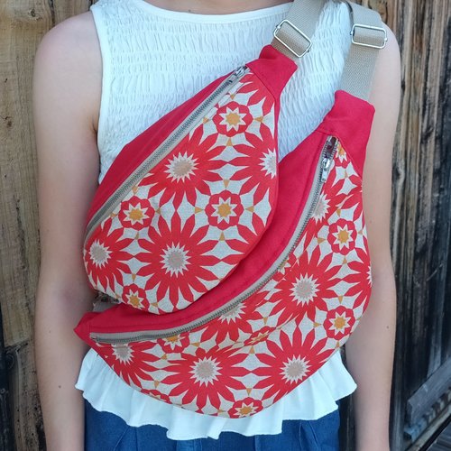 Sac banane motif soleil rouge