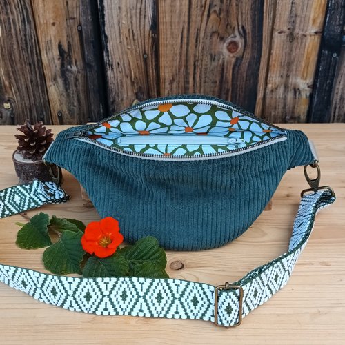Sac banane velours côtelé kaki