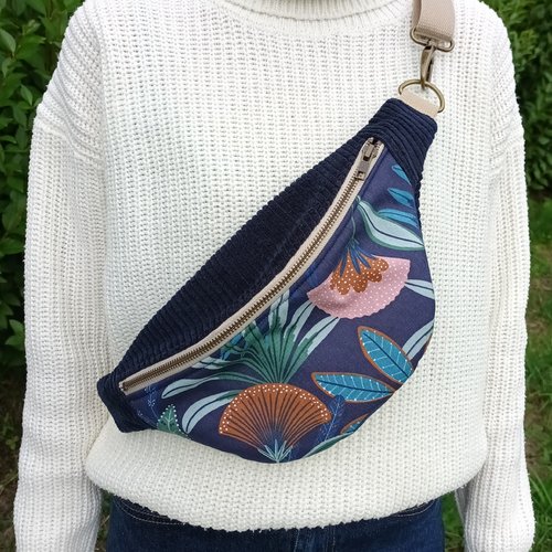 Sac banane velours côtelé marine
