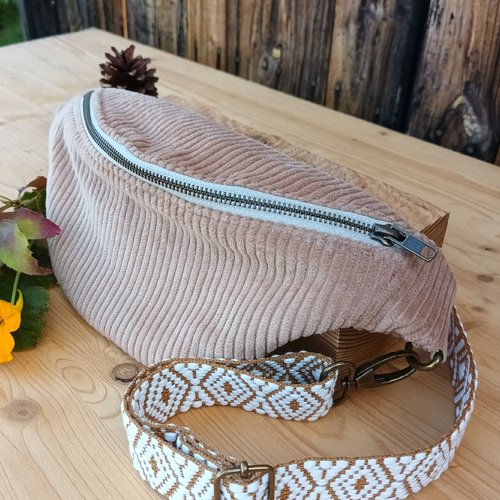 Sac banane velours côtelé beige