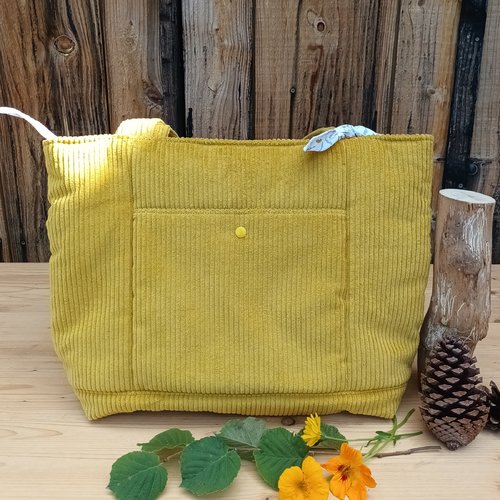 Sac cabas velours moutarde, sac à main