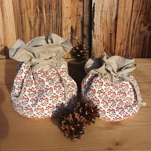 Pochon en velours milleraies fleurs beige, panière