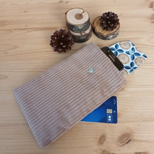 Etui telephone velours cotele beige