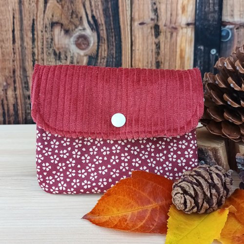 Porte monnaie velours cotele brique