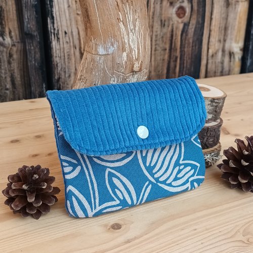 Porte monnaie velours cotele bleu