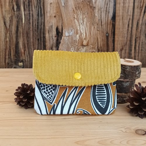 Porte monnaie velours cotele moutarde