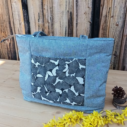 Sac cabas motif ginkgo, sac à main