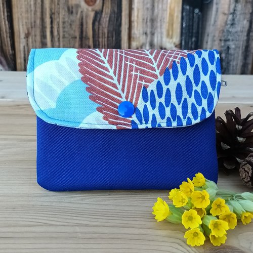 Porte monnaie motif floral bleu