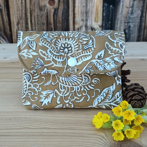 Porte monnaie motif indien moutarde