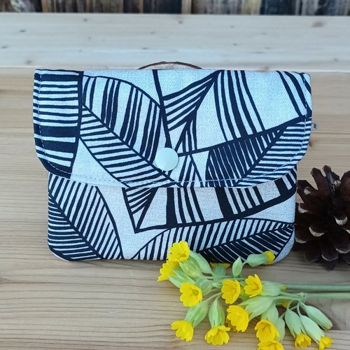 Porte monnaie motif feuille beige