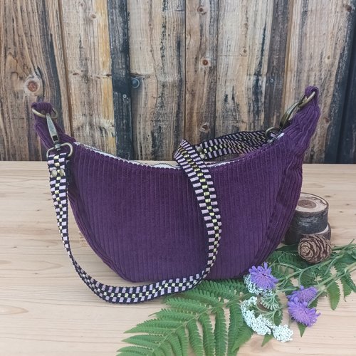 Sac demi-lune velours prune