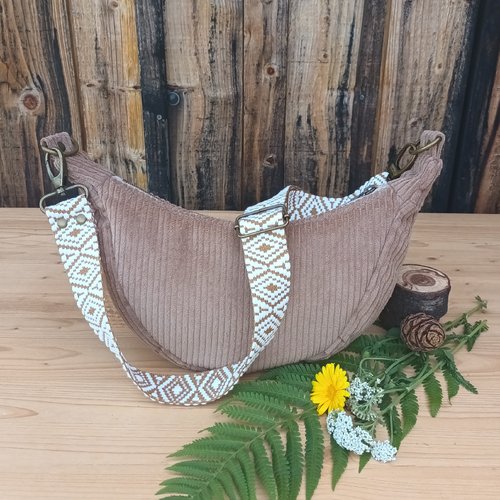 Sac demi-lune velours beige