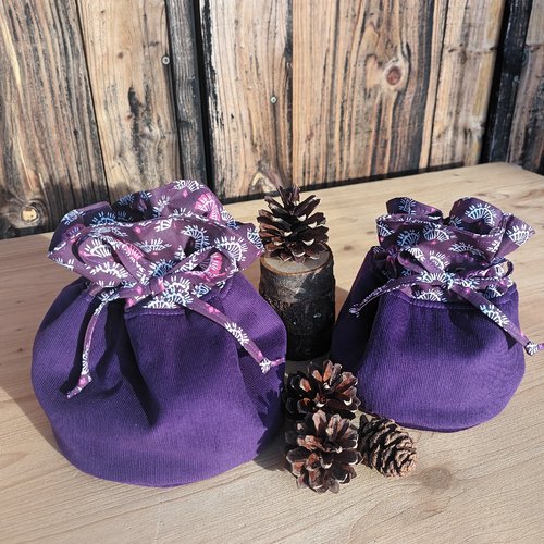 Pochon en velours milleraies violet, panière