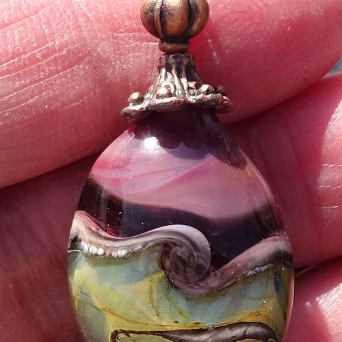Pendentif perle d'art, lampwork,murano, verre filé cl.1043