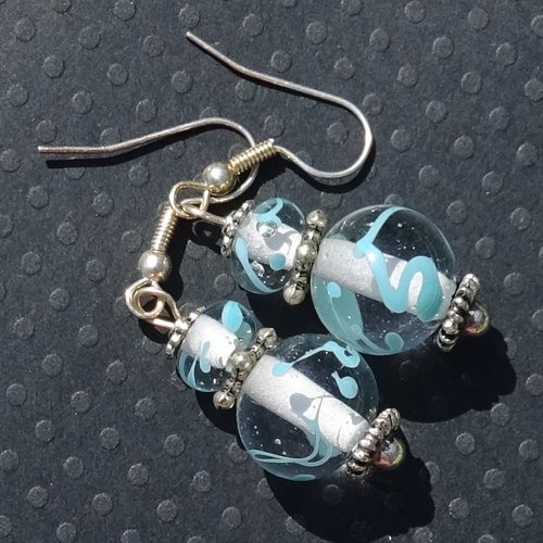 Pendants d'oreille, verre filé, lampwork, bcl.3111