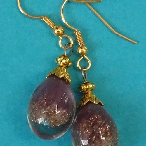 Pendants d'oreille, lampwork, verre filé, perle au chalumeau, bcl.3181