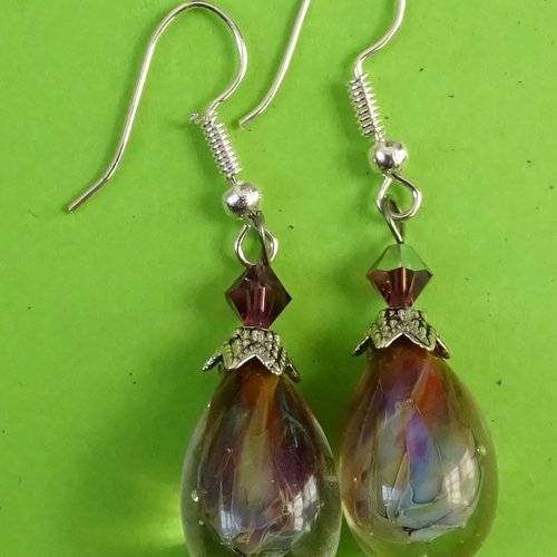 Pendants d'oreille, lampwork, verre filé, perle au chalumeau, bcl.3185