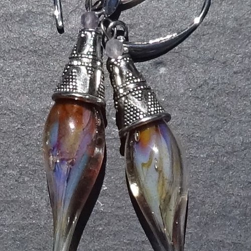 Pendants d'oreille, lampwork, verre filé, perle au chalumeau, bcl.3240