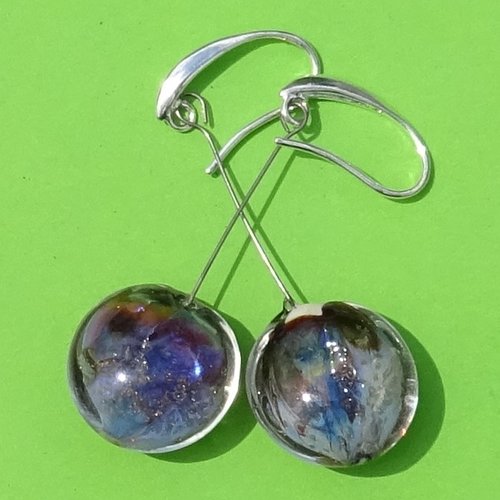 Pendants d'oreille, lampwork, verre filé, perle au chalumeau, bcl.3238