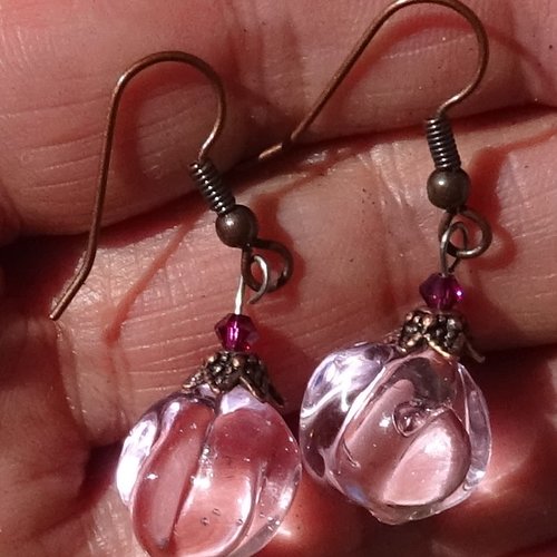 Pendants d'oreille, lampwork, verre filé, perle au chalumeau, bcl.3252
