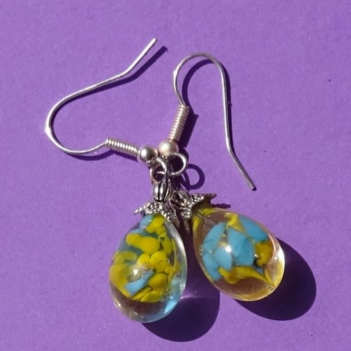 Pendants d'oreille, lampwork, verre filé, perle au chalumeau, bcl.3341