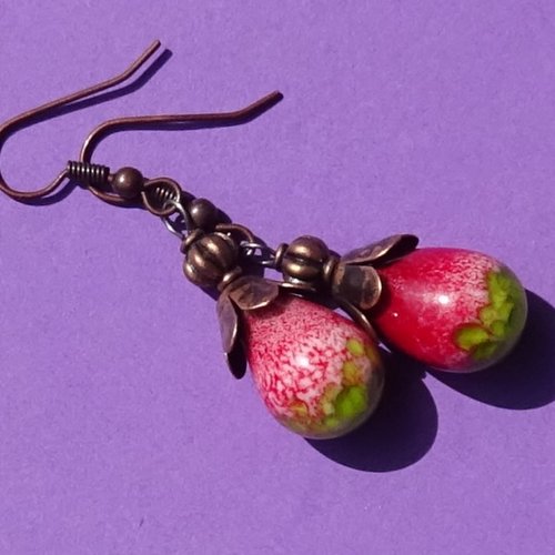 Pendants d'oreille, lampwork, verre filé, perle au chalumeau, bcl.3347