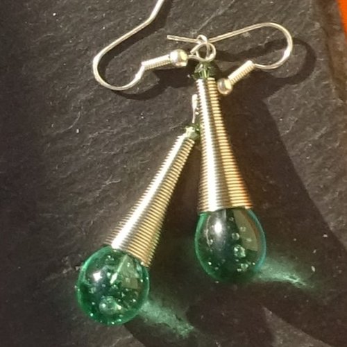 Pendants d'oreille, lampwork, verre filé, perle au chalumeau, bcl.3361