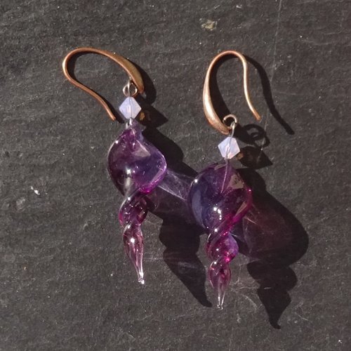Pendants d'oreille, lampwork, verre filé, perle au chalumeau, bcl.3370