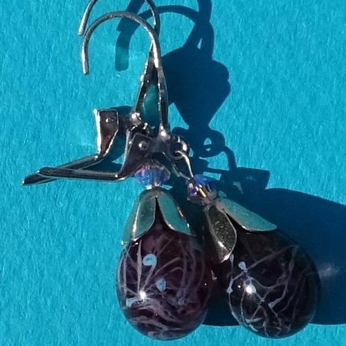 Pendants d'oreille, verre filé, lampwork, bcl.3126