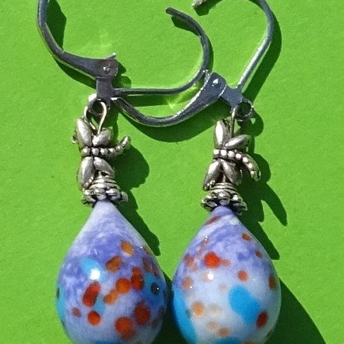 Pendants d'oreille, verre filé, lampwork, bcl.3132