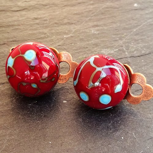 Clips d'oreille, cabochon, murano, verre filé, lampwork, bcl.2817