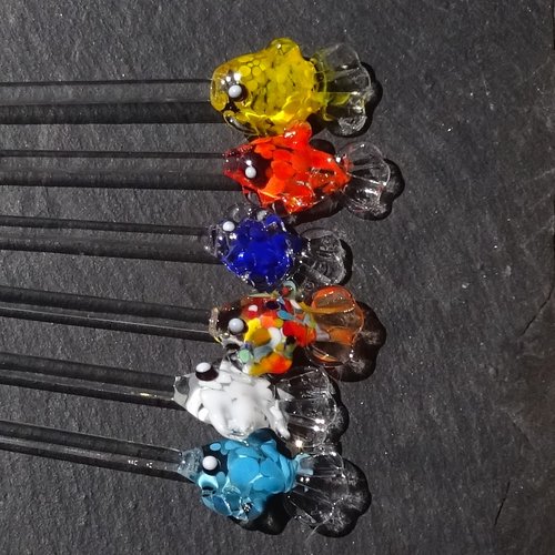 Ensemble de 6 agitateurs cocktail, verre de murano, lampwork, deco.0101