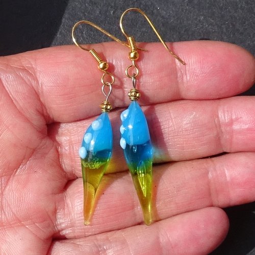 Pendants d'oreille, lampwork, verre filé, perle au chalumeau, bcl.3399