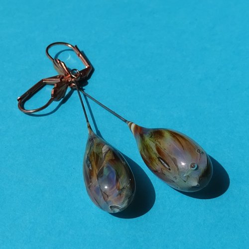 Pendants d'oreille, lampwork, verre filé, perle au chalumeau, bcl.3401