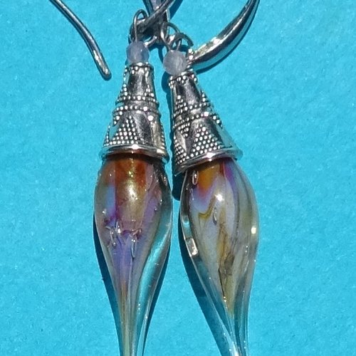 Pendants d'oreille, lampwork, verre filé, perle au chalumeau, bcl.3240
