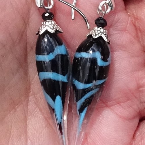 Pendants d'oreille, lampwork, verre filé, perle au chalumeau, bcl.3242