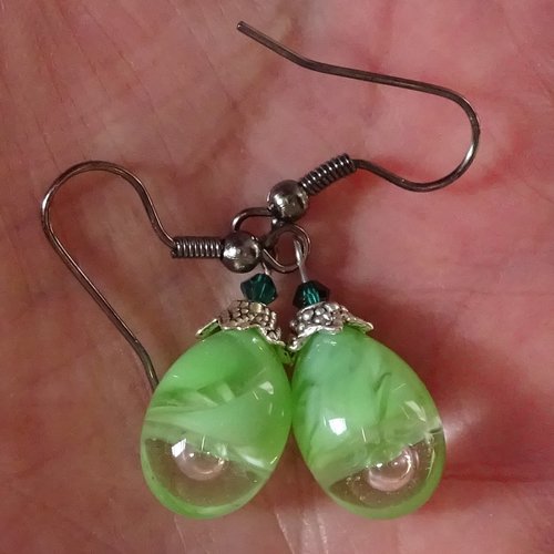 Pendants d'oreille, lampwork, verre filé, perle au chalumeau, bcl.3204